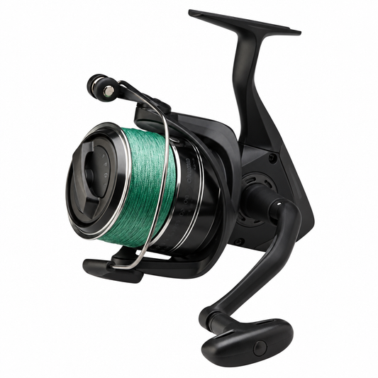 Okuma Custom Spod ritė, pilnai matoma kvadratiniame baltame fone